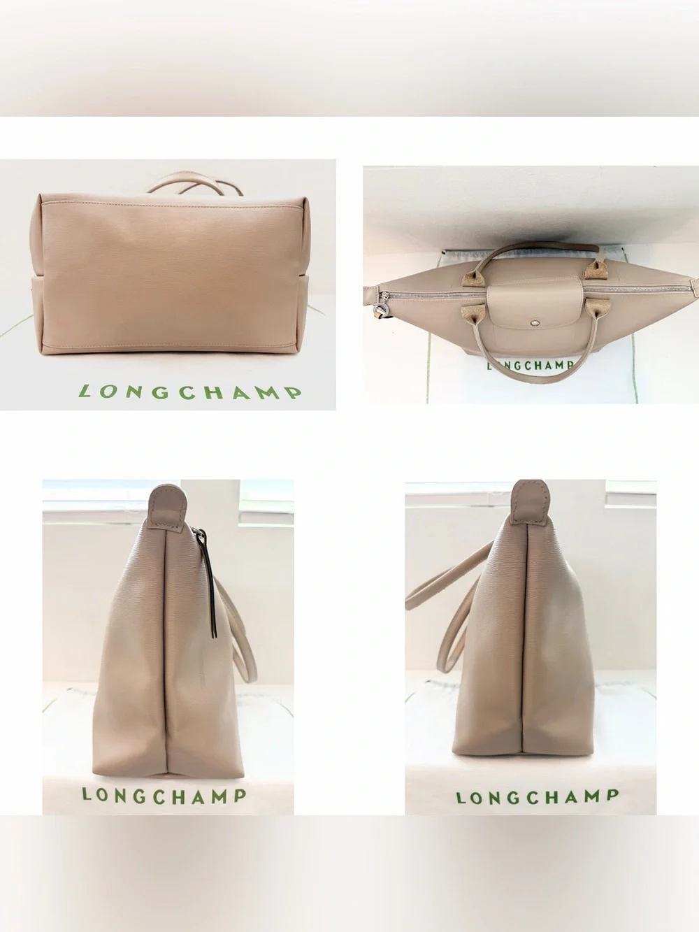 Auth LONGCHAMP Large Le Pliage City Coated Canvas Taupe Tote Bag